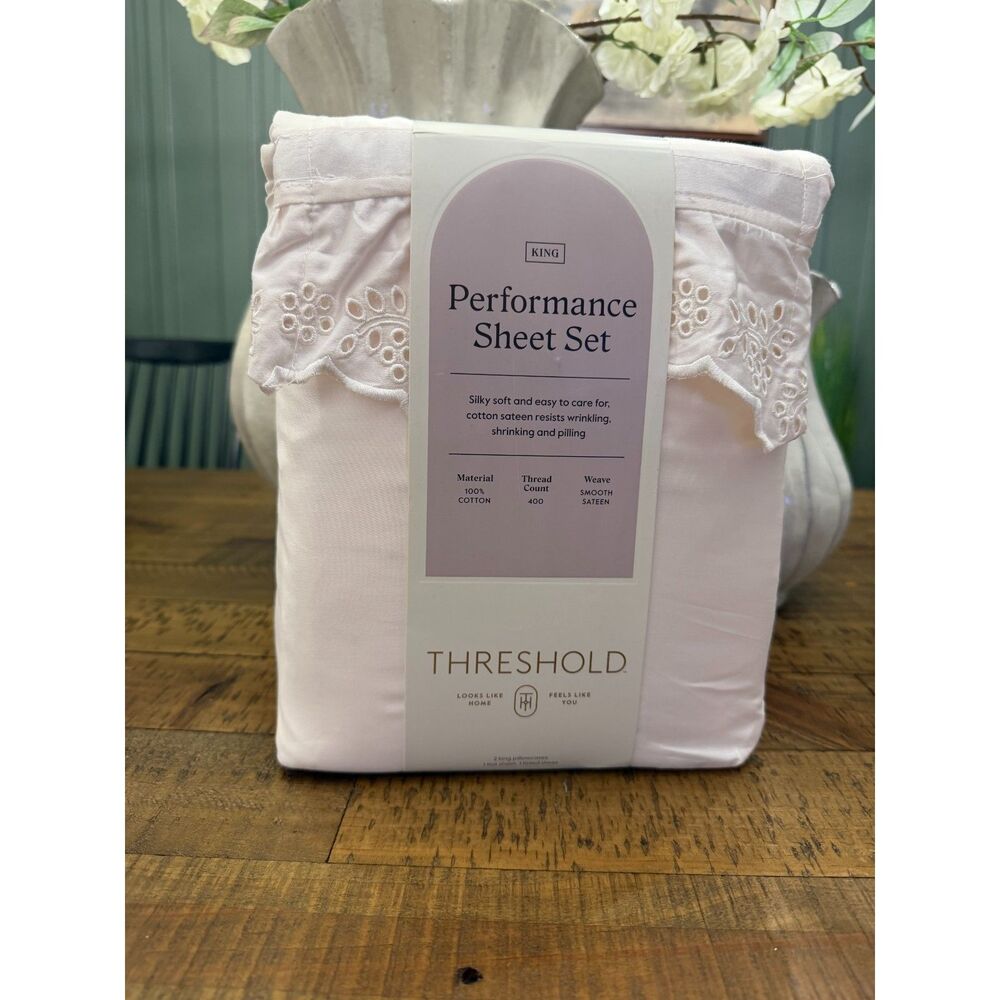 RARE King Performance Sheet Set Ivory with Eyelet Ruffle Hem - Threshold NEW